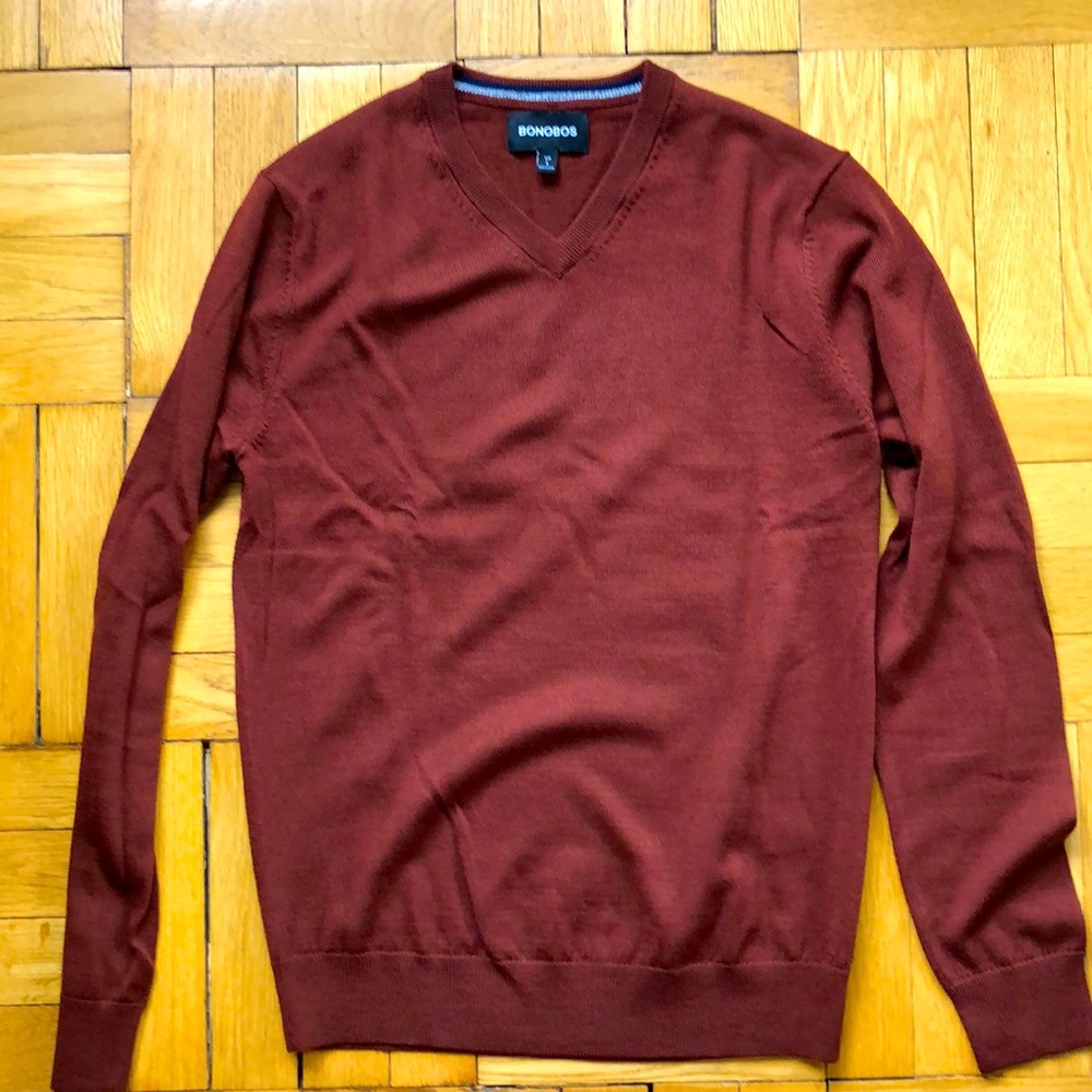 Bonobos V neck merino wool rust brown sweater S